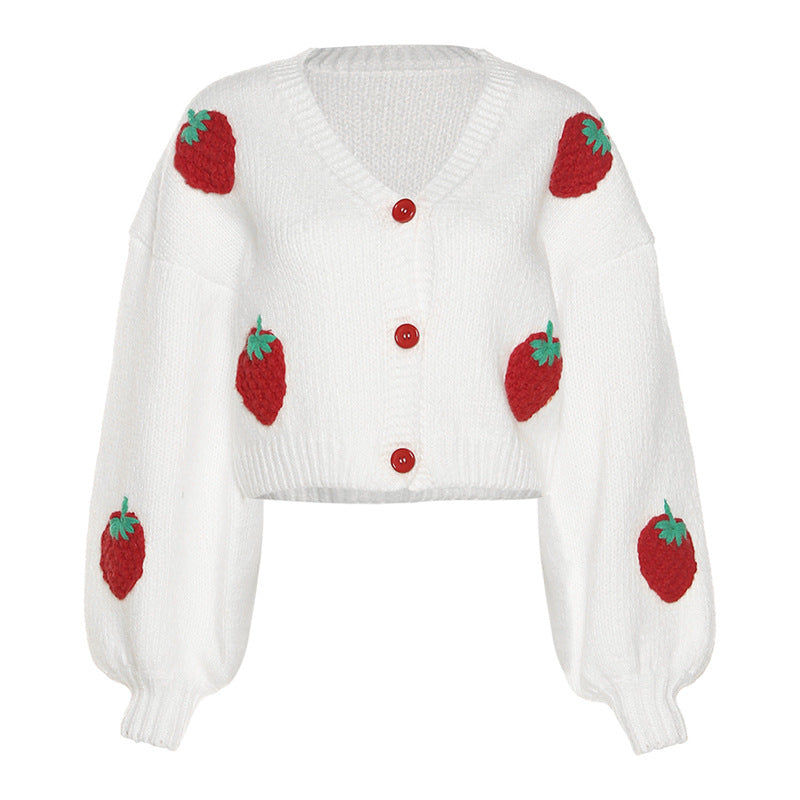 Prered Designer Para Mujer 2022 Loose Crochet Jacquard Strawberry Fall Winter Christmas Knit Cardigan Sweater Women