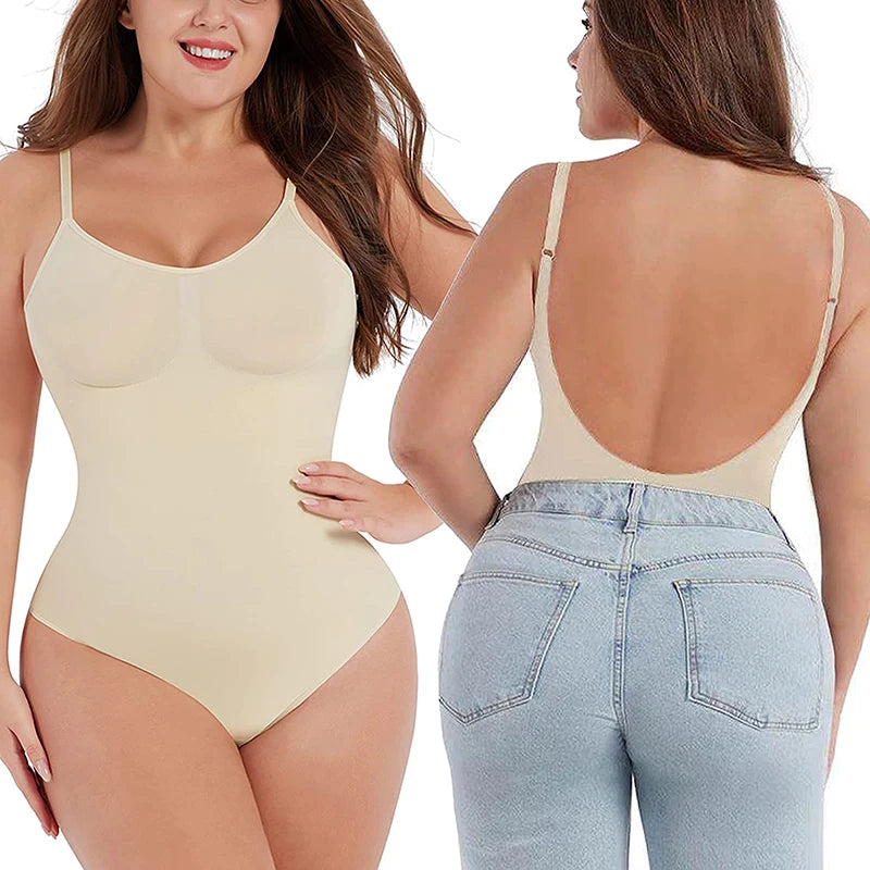 Women Tummy Control Bodysuit Full Coverage Shapewear Thigh Slim Body Suit Low Back Body Shaper Backless Jumpsuit Seamless Shaper