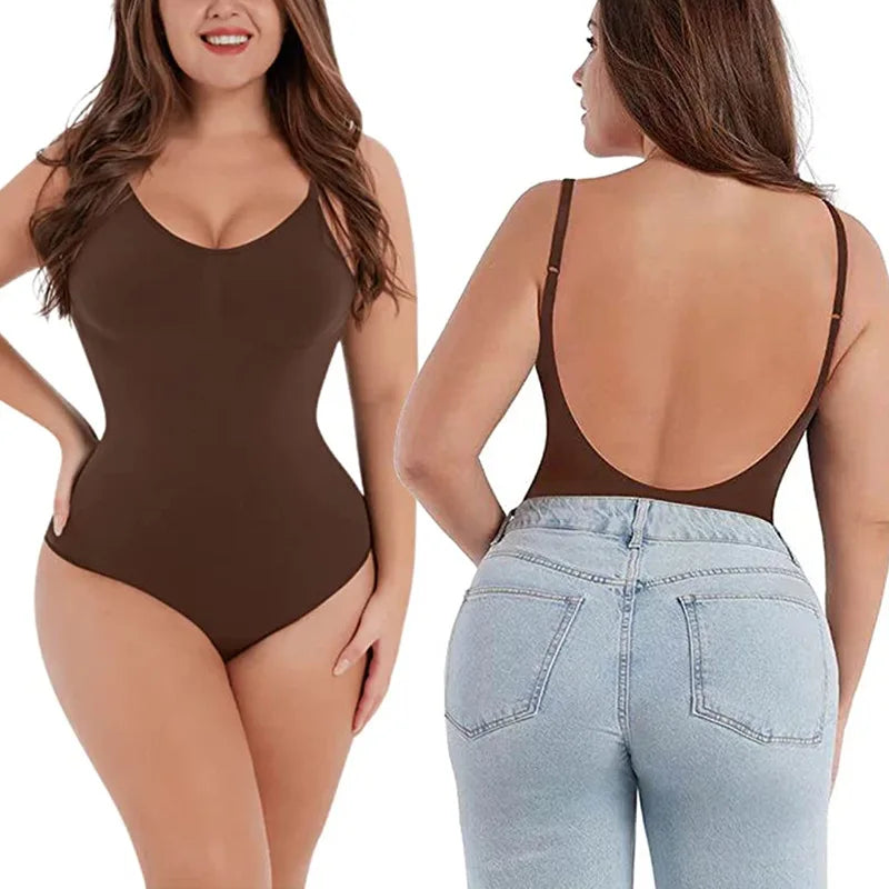 Women Tummy Control Bodysuit Full Coverage Shapewear Thigh Slim Body Suit Low Back Body Shaper Backless Jumpsuit Seamless Shaper